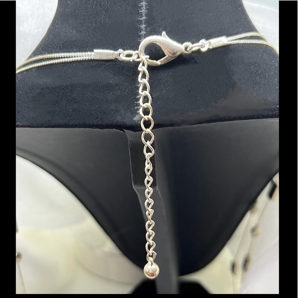 Vintage Double Strand Station Silver Glitter Opaque Black Enameled Sq Necklace - Picture 5 of 6